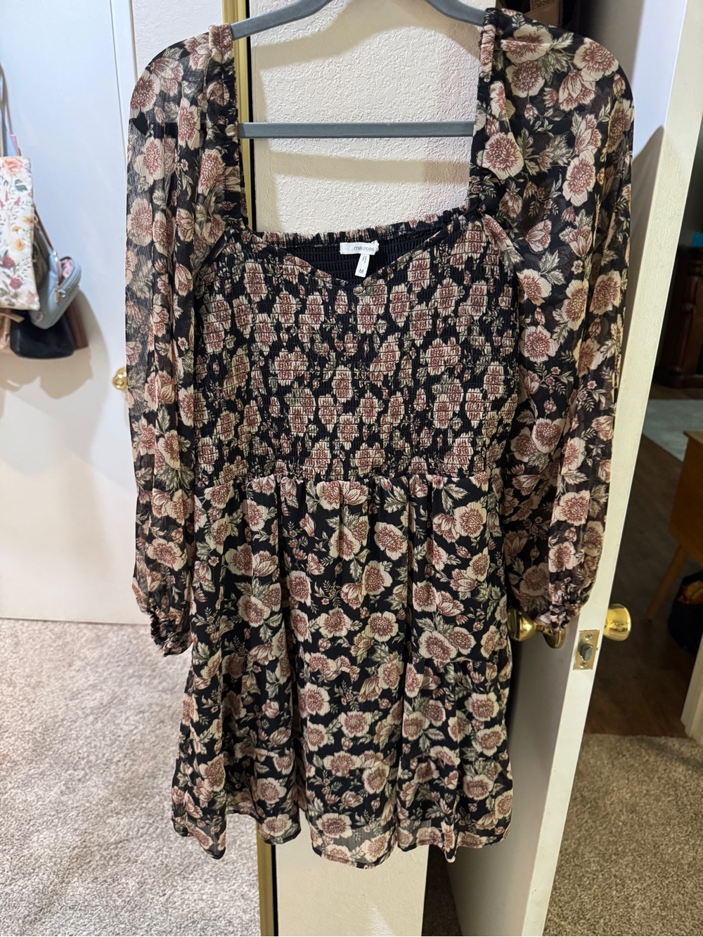 Maurices Women’s M Long Sleeve Black Floral Short Dress